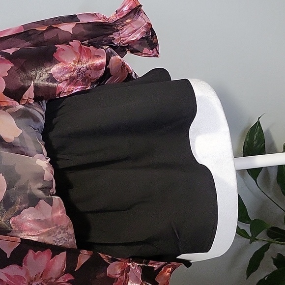 Thirty Thirty Pink Floral Babydoll Sheer Balloon Sleeve Iridescent Blouse Size M - Picture 7 of 12